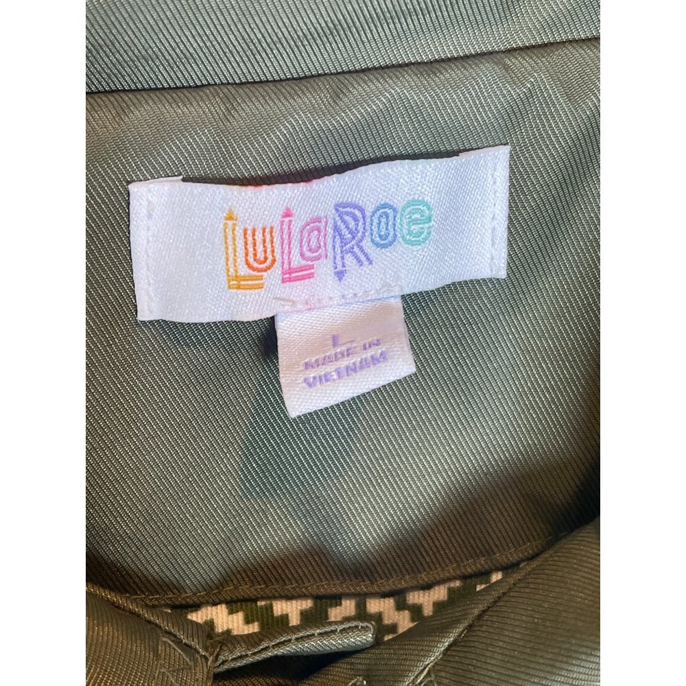 LuLaRoe Women's Snap Button Rain Outdoor Windbreaker Jacket Spell Out Sz Lg - Picture 5 of 7